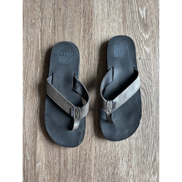Reef Men's Twinpin Sandals Mens size 9 Flip Flops Brown Vegan Leather Comfort - Picture 2 of 5